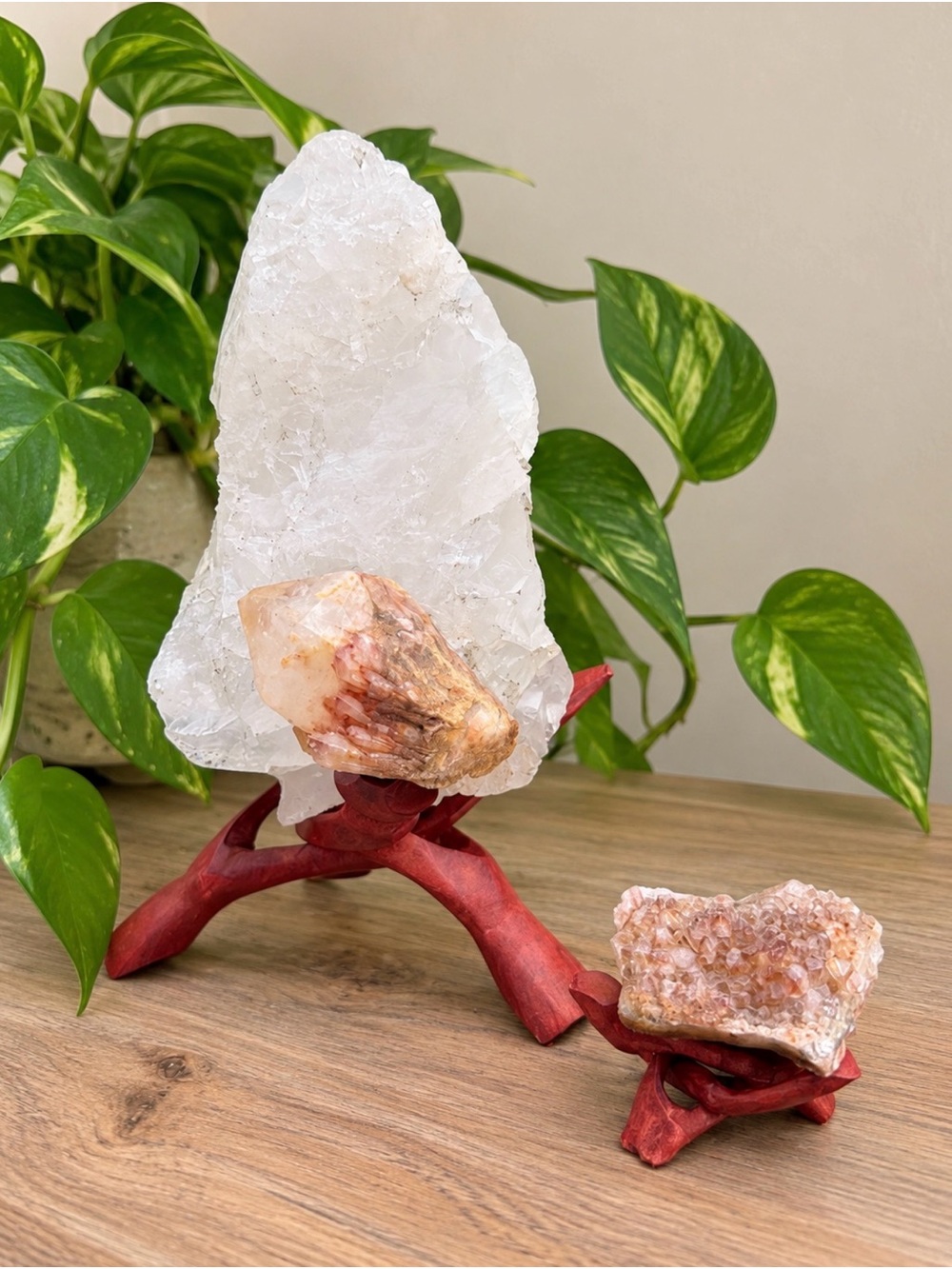 Crystal Display Set | Wooden Tripod Stands | Natural Art